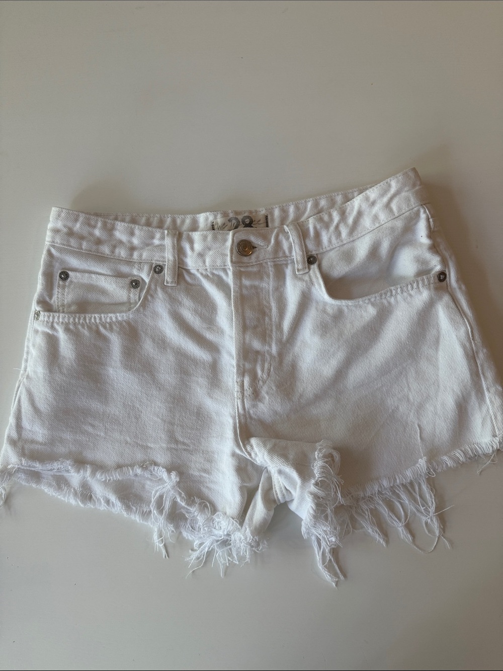 We The Free White Frayed Hem Denim Shorts